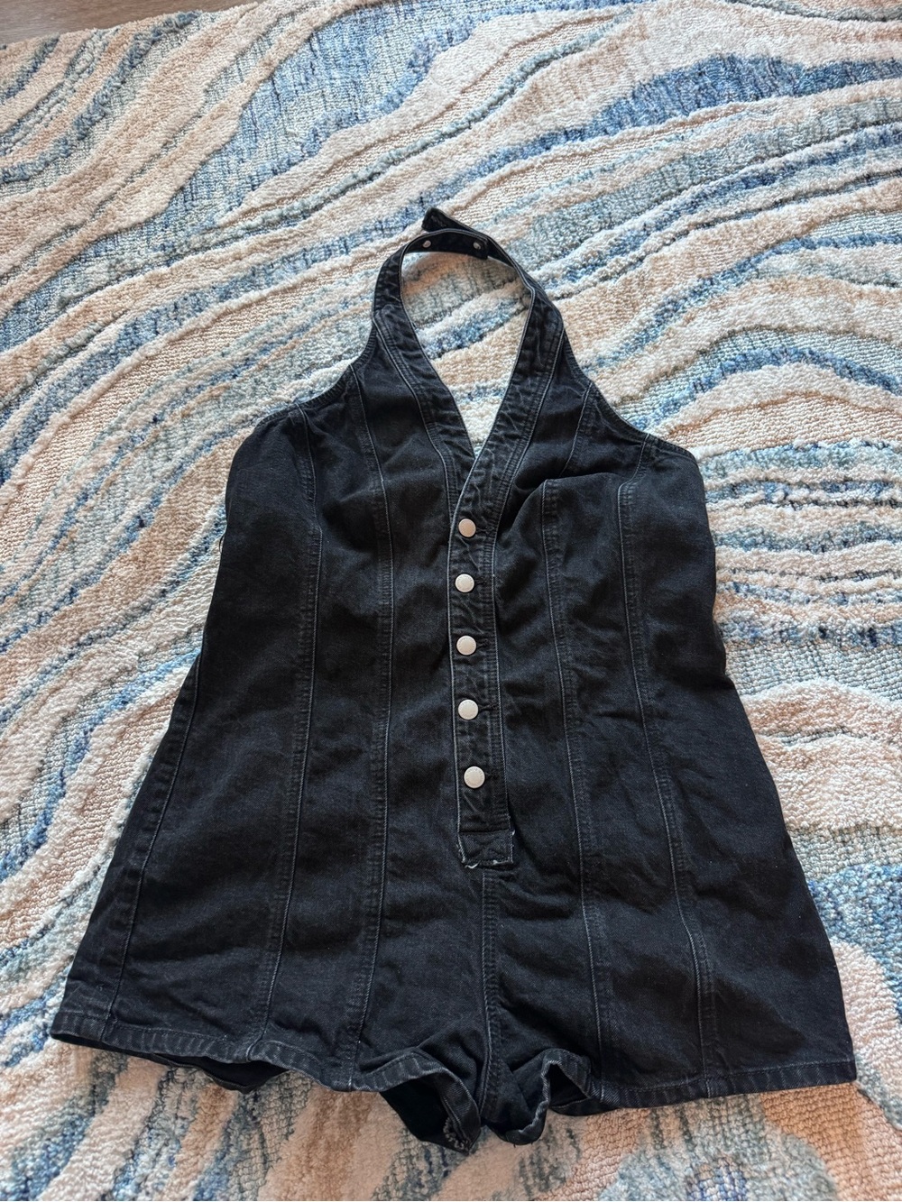 Universal Thread Black Halter Denim-Style Bodysuit Romper